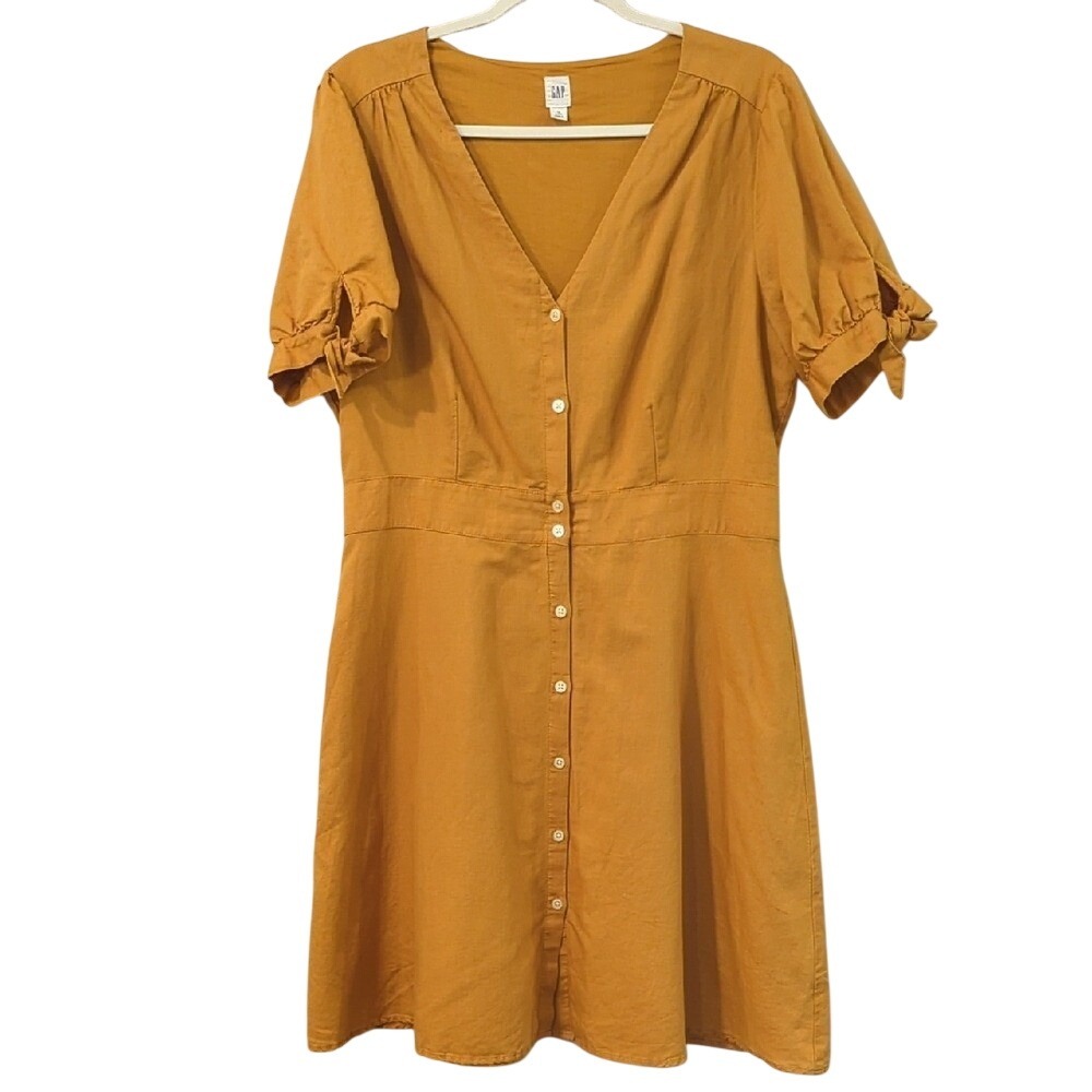 Linen Shirt Dress‎ Button Front Tie Sleeves size 14T Tall
